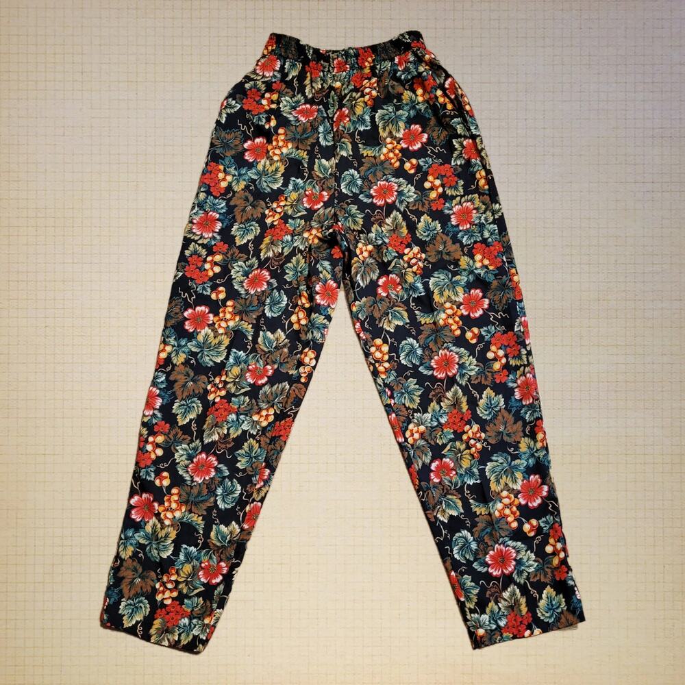 Vintage Cristin Stevens Floral Pants Women's High-Waisted Elastic Waist Trousers